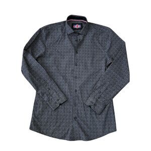 Soul of London mens Button-Down Collared Shirt white leaf print 15/M